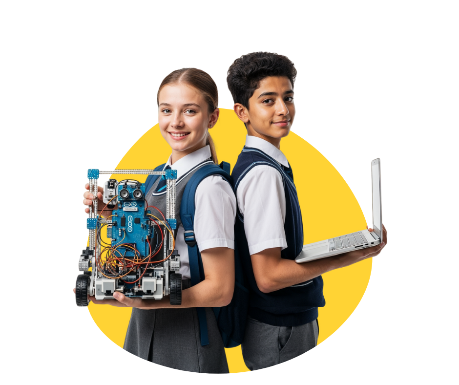 Students with robotics